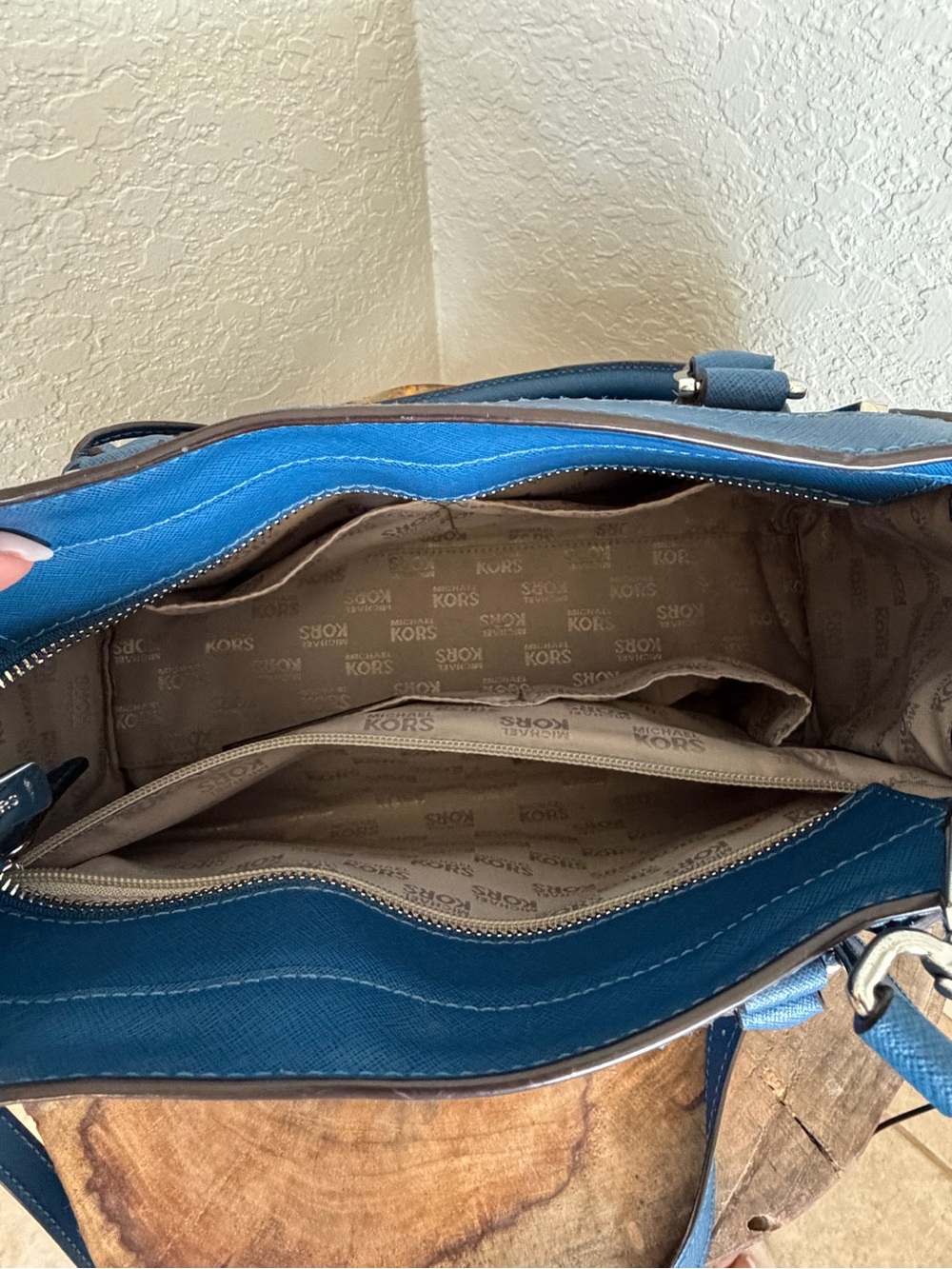 SOLD Michael Kors Dillon Satchel Steel Blue Leather Medium EW Tote Bag MK - Picture 3 of 13
